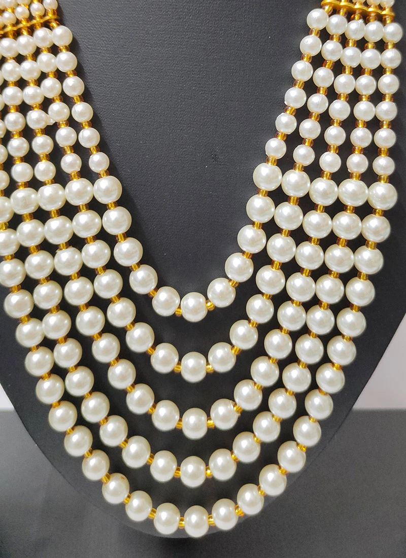 White Pearls Long Necklace Party Wear 3 White Pearls Long Necklace Party Wear