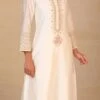 White Pure Chanderi Silk Embroidered Kurta Semi Palazzo Set Party Wear -ZariGrace Shop white pure chanderi silk embroidered kurta semi palazzo set krsdvcsvks37 l