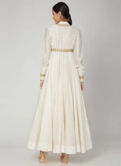 White Silk Embroidered Anarkali Suit Party Wear -ZariGrace Shop white silk embroidered anarkali suit sldvc143 b