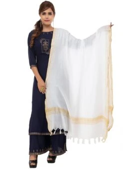 White Slub Cotton Dupatta Festive Wear -ZariGrace Shop white slub cotton dupatta dpdmfmfd092 u