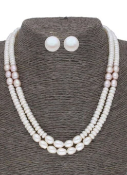 White Two Layered Necklace Set Party Wear -ZariGrace Shop white two layered necklace set jyhjpjul20108 b