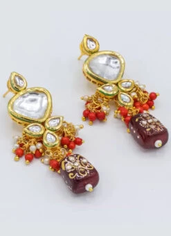 Wine Alloy Kundan Danglers Party Wear -ZariGrace Shop wine alloy kundan danglers ermni212 b