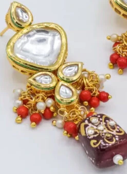 Wine Alloy Kundan Danglers Party Wear