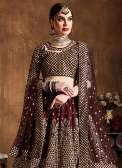 Wine Art Silk A Line Lehenga Wedding Wear -ZariGrace Shop wine art silk a line lehenga ghmkns7409 b