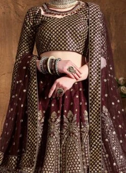 Wine Art Silk A Line Lehenga Wedding Wear
