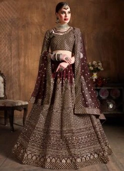 Wine Art Silk A Line Lehenga Wedding Wear -ZariGrace Shop wine art silk a line lehenga ghmkns7409 u