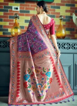 Wine Art Silk Zari Saree Festive Wear -ZariGrace Shop wine art silk zari saree sasvw641 b