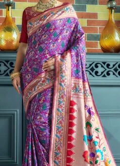 Wine Art Silk Zari Saree Festive Wear