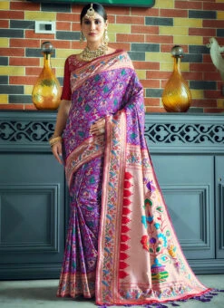 Wine Art Silk Zari Saree Festive Wear -ZariGrace Shop wine art silk zari saree sasvw641 u
