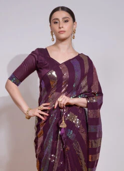 Wine Color Sequins Work Georgette Saree Party Wear 9 Wine Color Sequins Work Georgette Saree Party Wear -ZariGrace Shop wine color sequins work georgette saree sasvp243 b