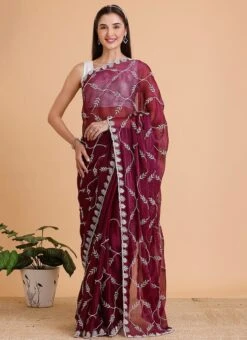 Wine Colour Jimmy Choo Handwork Saree Party Wear -ZariGrace Shop wine colour jimmy choo handwork saree sadkccc16 u