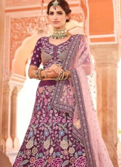 Wine Crepe Heavy Embroidered N Sequins Umbrella Lehenga Wedding Wear -ZariGrace Shop wine crepe heavy embroidered n sequins umbrella lehenga ghsaj42308503 b