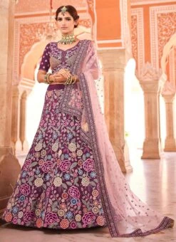 Wine Crepe Heavy Embroidered N Sequins Umbrella Lehenga Wedding Wear -ZariGrace Shop wine crepe heavy embroidered n sequins umbrella lehenga ghsaj42308503 u