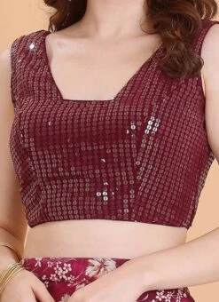 Wine Embroidered Georgette Blouse Festive Wear