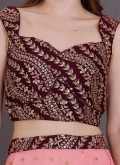 Wine Embroidered Sleeveless Blouse Wedding Wear