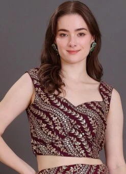 Wine Embroidered Sleeveless Blouse Wedding Wear -ZariGrace Shop wine embroidered sleeveless blouse BLBS02309127 u