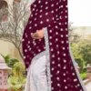 Wine Faux Georgette Embroidered Half And Half Saree Party Wear -ZariGrace Shop wine faux georgette embroidered half and half saree sasunk2093 l