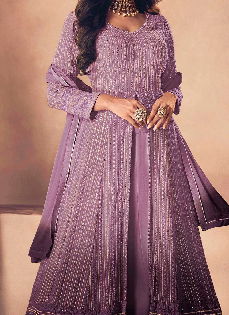 Wine Georgette Embroidery Anarkali Lehenga Party Wear 3 Wine Georgette Embroidery Anarkali Lehenga Party Wear