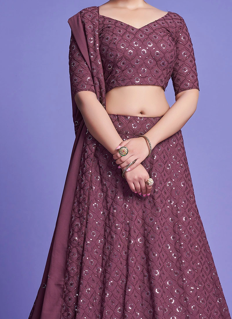 Mauve Georgette Sequins Embroidery Umbrella Lehenga Choli Party Wear 3 Mauve Georgette Sequins Embroidery Umbrella Lehenga Choli Party Wear