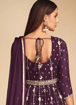 Wine Georgette Sequins Long Choli Umbrella Lehenga Party Wear -ZariGrace Shop wine georgette sequins long choli umbrella lehenga ghska33905002 b