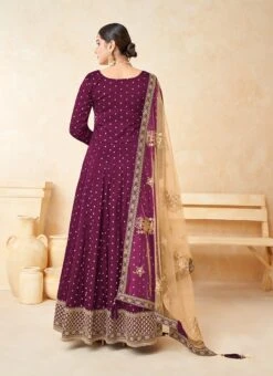 Wine Taffeta Embroidered Anarkali Suit Party Wear -ZariGrace Shop wine taffeta embroidered anarkali suit slsdc5202 b