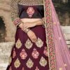 Wine Taffeta Embroidered Sequins Umbrella Lehenga Festive Wear