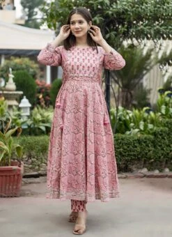 Women Pink Floral Printed Anarkali Top N Straight Pant Work Wear 8 Women Pink Floral Printed Anarkali Top N Straight Pant Work Wear -ZariGrace Shop women pink floral printed anarkali top n straight pant krsjsc348pi u