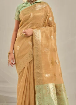 Woven Work Beige Color Banarasi Silk Saree Festive Wear