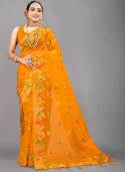 Woven Work Orange Color Organza Saree Festive Wear -ZariGrace Shop woven work orange color organza saree sasom746 u