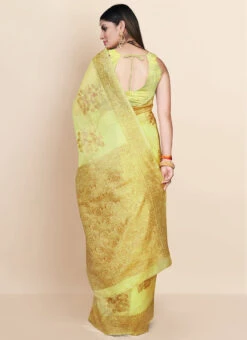 Yellow Art Silk Cotton Jacquard Chanderi Sari Festive Wear 9 Yellow Art Silk Cotton Jacquard Chanderi Sari Festive Wear -ZariGrace Shop yellow art silk cotton jacquard chanderi sari sasacw8769 b