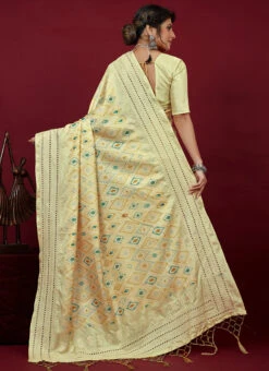 Yellow Art Silk Cotton Printed Chikankari Sari Festive Wear -ZariGrace Shop yellow art silk cotton printed chikankari sari sasacw8741 b