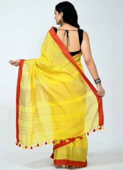 Yellow Art Silk Cotton Sari After Six Wear -ZariGrace Shop yellow art silk cotton sari sadmfs028 b