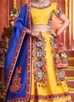 Yellow Art Silk Embroidery With Mirror Work Chaniya Choli Festive Wear