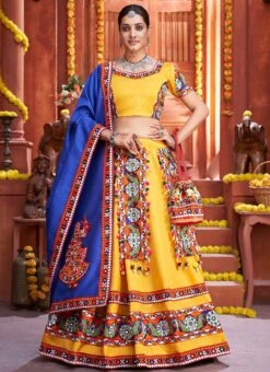 Yellow Art Silk Embroidery With Mirror Work Chaniya Choli Festive Wear -ZariGrace Shop yellow art silk embroidery with mirror work chaniya choli ghska46587012 u