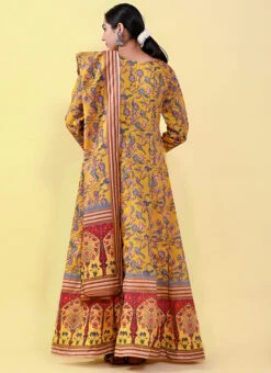 Yellow Art Silk Printed Gown After Six Wear -ZariGrace Shop yellow art silk printed gown bgwrsuf702 b