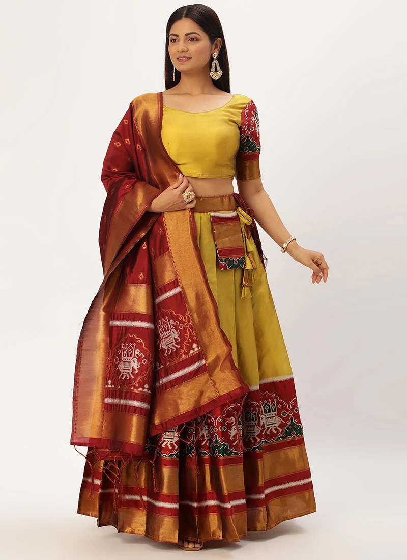 Yellow Art Silk Zari A Line Lehenga Festive Wear 5 Yellow Art Silk Zari A Line Lehenga Festive Wear - Image 3