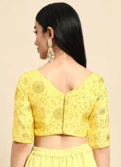 Yellow Chinon Embroidered Blouse Festive Wear -ZariGrace Shop yellow chinon embroidered blouse BLBS02303802 b