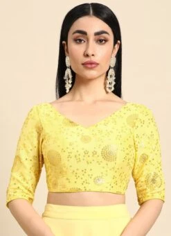 Yellow Chinon Embroidered Blouse Festive Wear -ZariGrace Shop yellow chinon embroidered blouse BLBS02303802 u