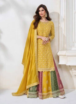 Yellow Chinon Embroidered Umbrella Lehenga Party Wear -ZariGrace Shop yellow chinon embroidered umbrella lehenga ghska47329701 u