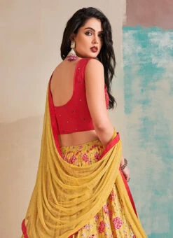 Yellow Chinon Printed Work A Line Lehenga Choli Party Wear -ZariGrace Shop yellow chinon printed work a line lehenga choli ghska459758002 b