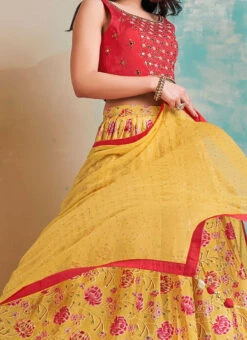 Yellow Chinon Printed Work A Line Lehenga Choli Party Wear