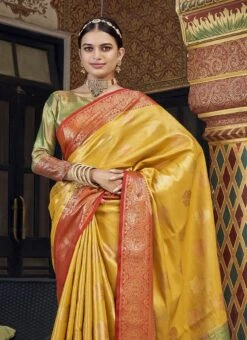 Yellow Color Handloom Tissue Silk Saree Festive Wear 9 Yellow Color Handloom Tissue Silk Saree Festive Wear -ZariGrace Shop yellow color handloom tissue silk saree samam1767 b