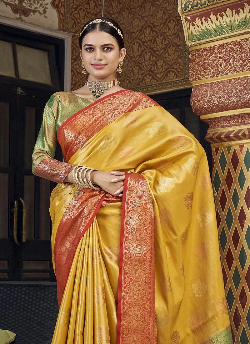 Yellow Color Handloom Tissue Silk Saree Festive Wear 6 Yellow Color Handloom Tissue Silk Saree Festive Wear - Image 4