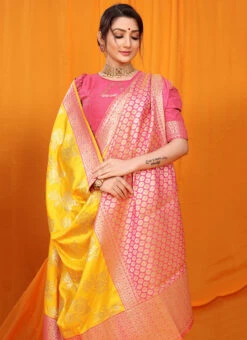 Yellow Color Patola Silk With Zari Weaving Work Saree Party Wear -ZariGrace Shop yellow color patola silk with zari weaving work saree sasom110709 b