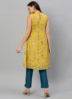 Yellow Embroidered Fabric Kurta Straight Pant Set Festive Wear -ZariGrace Shop yellow embroidered fabric kurta straight pant set KSBS01912106 b