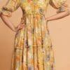 Yellow Georgette Digital Print Fit And Flare Dress After Six Wear -ZariGrace Shop yellow georgette digital print fit and flare dress drsacw9020 l