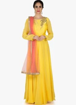 Yellow Georgette Embroidered Anarkali Suit Party Wear -ZariGrace Shop yellow georgette embroidered anarkali suit sldvc115 u