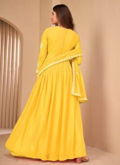 Yellow Georgette Embroidery Anarkali Suit Party Wear -ZariGrace Shop yellow georgette embroidery anarkali suit slsdi8525y b