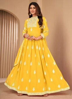 Yellow Georgette Embroidery Anarkali Suit Party Wear -ZariGrace Shop yellow georgette embroidery anarkali suit slsdi8525y u