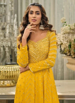Yellow Georgette Sequins Embroidery Anarkali Suit Party Wear 9 Yellow Georgette Sequins Embroidery Anarkali Suit Party Wear -ZariGrace Shop yellow georgette sequins embroidery anarkali suit slscc33801449 b